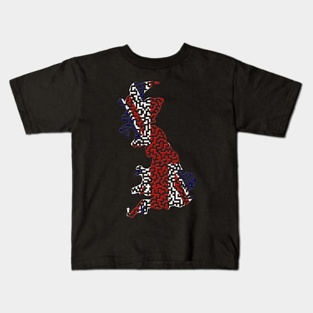 UK Great Britain Island Outline Maze & Labyrinth Kids T-Shirt by gorff